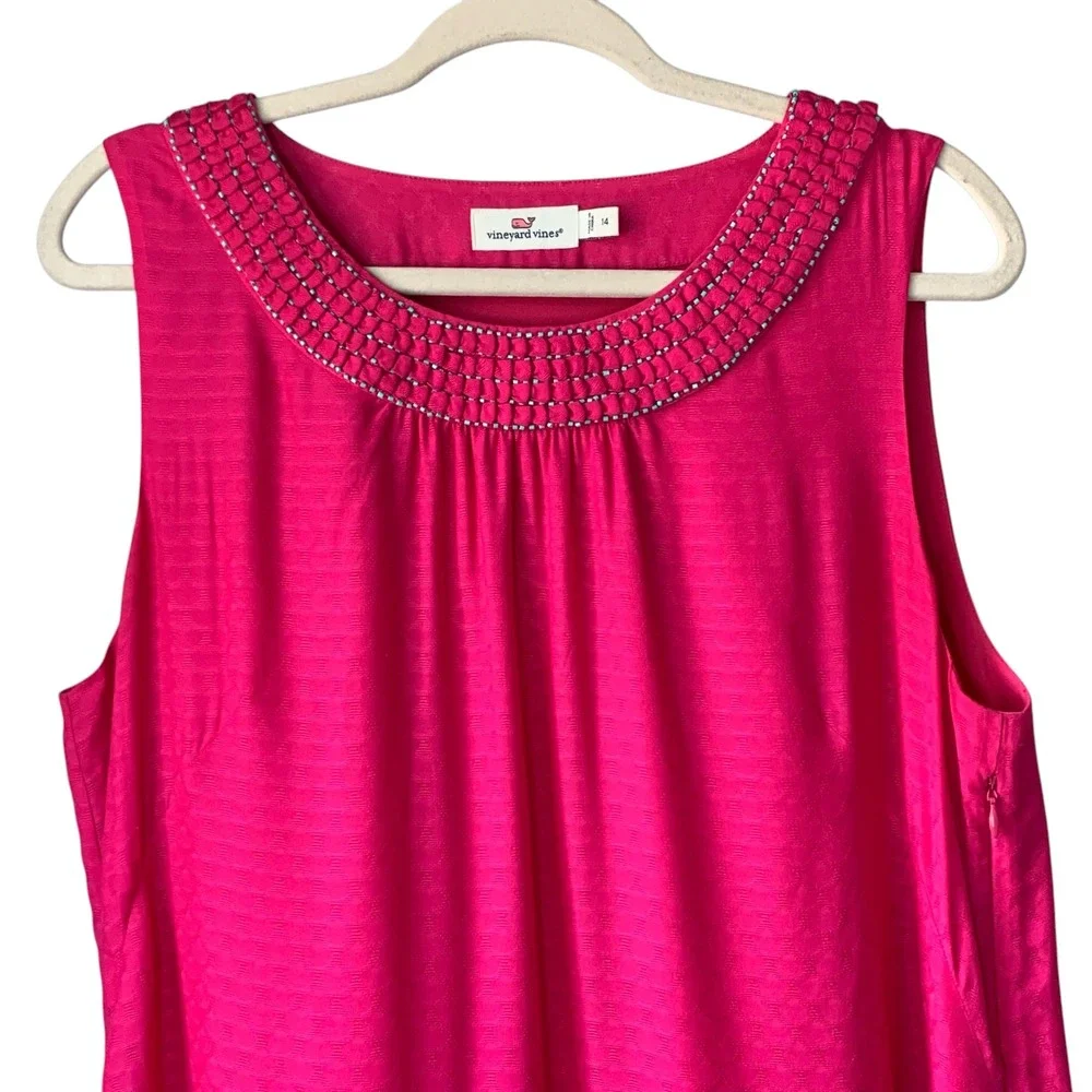Vineyard Vines Hot pink sheath sundress with‎ smocked/beaded neckline. Size 14